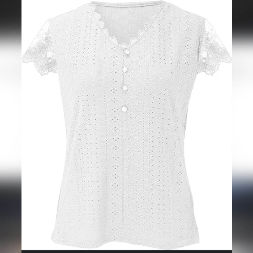 White Eyelet Button Up Blouse Size Small